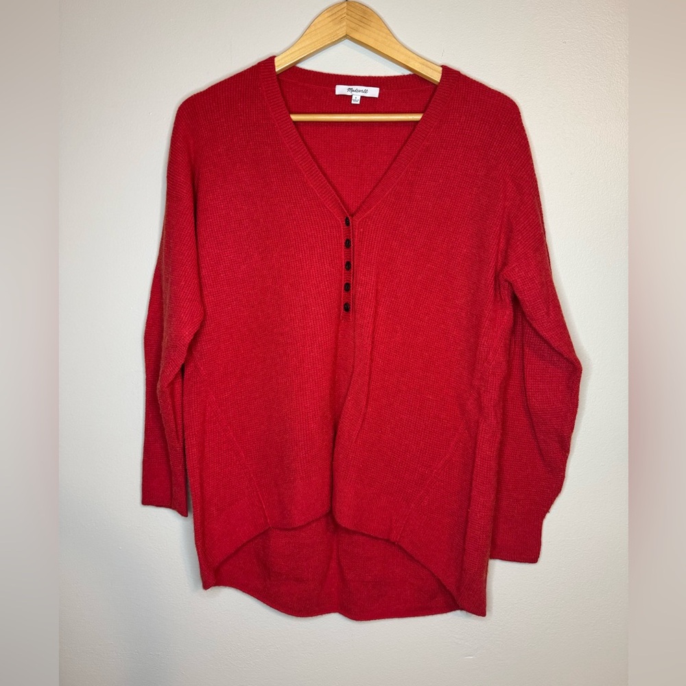 Madewell Red V-Neck Button Sweater Size Small Wool Alpaca Blend